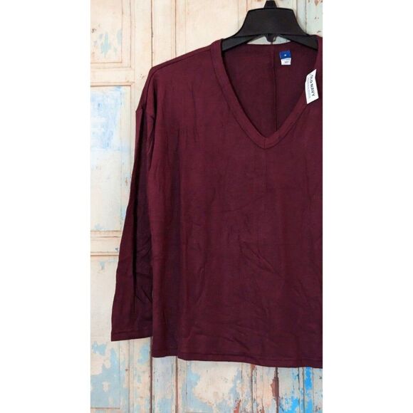 Old Navy Womens Size Medium Maroon V Neck Long Sleeve Pullover T-Shirt Soft - Picture 4 of 7